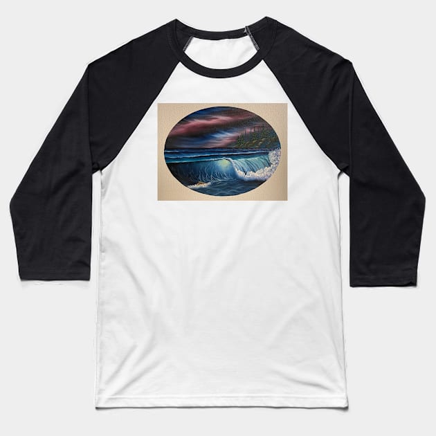 Oval Night Seascape Baseball T-Shirt by J&S mason